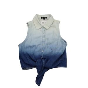 Fiore Shirt Womens L White Blue Ombre Sleeveless Collared Casual Blouse